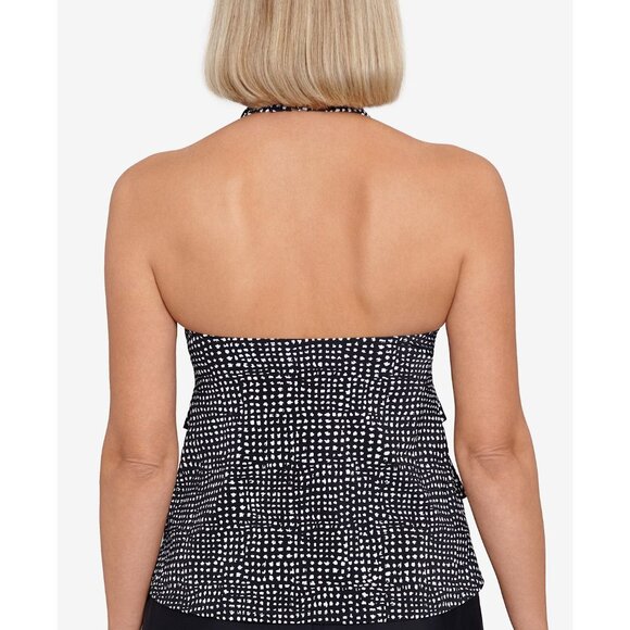 Swim Solutions Black/White Polka Dot Halter Tankini Top Bust Support Size 18 - Picture 2 of 7